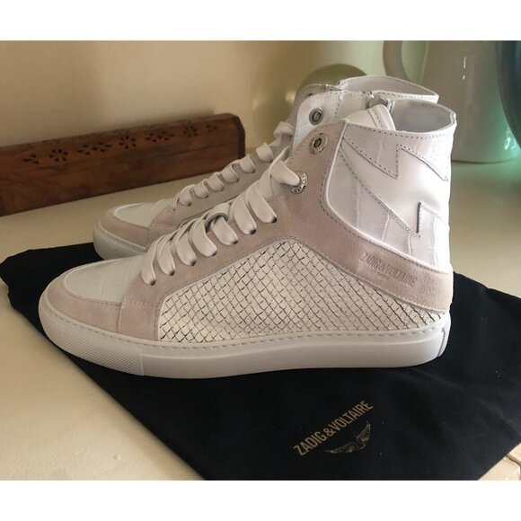 NIB Zadig & Voltaire High Flash Keith Leather Suede Sneaker Snake look Size 7 - Picture 9 of 16